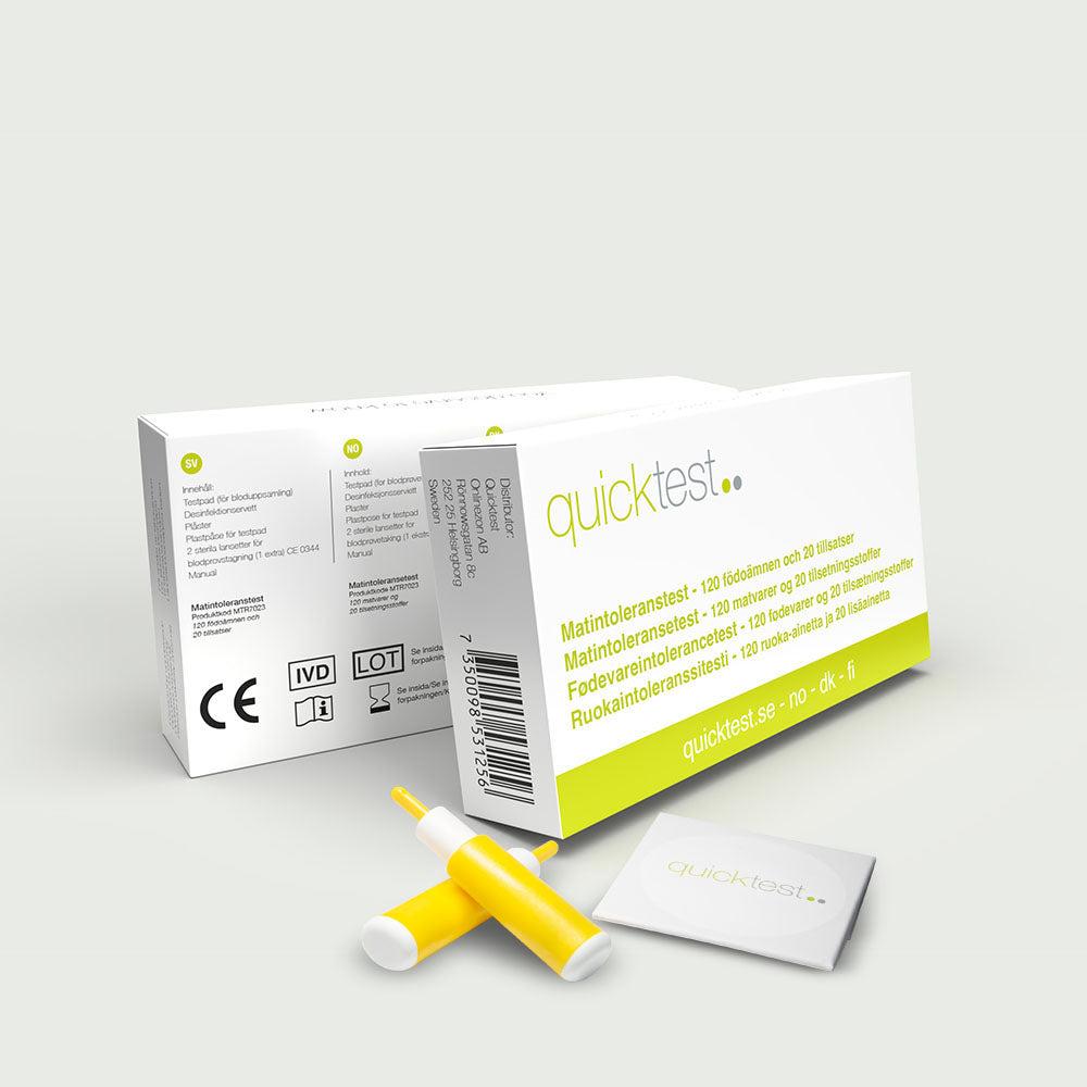 Matintoleranstest 140 ämnen provkit från Quicktest förpackning