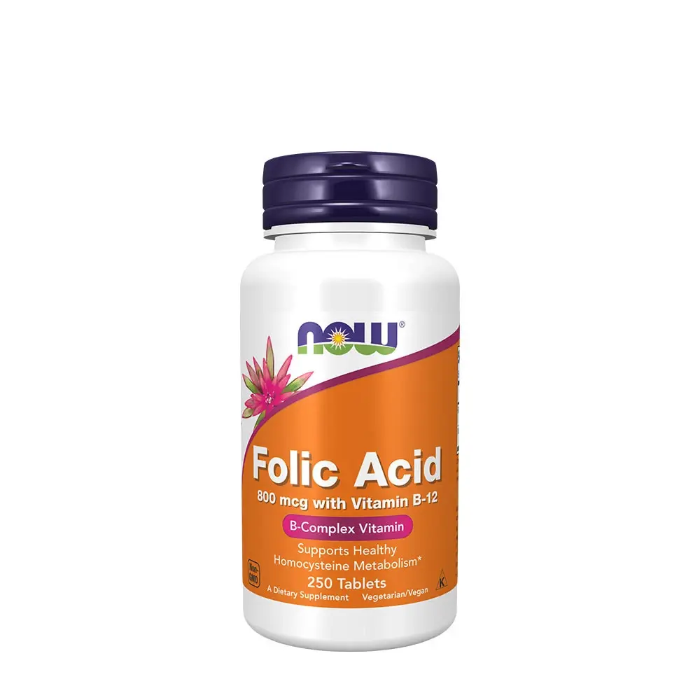 NOW Foods Folsyra 800 mcg med Vitamin B12, 250 tabletter