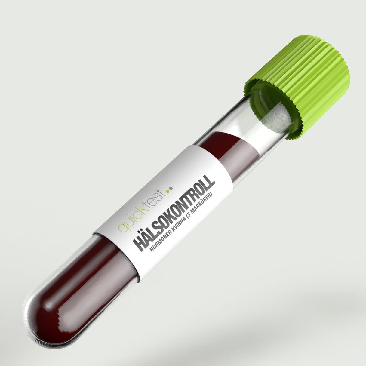 Quicktest Hälsokontroll Hormoner Kvinna hemmatest kit med tre markörer för testosteron östrogen och SHBG
