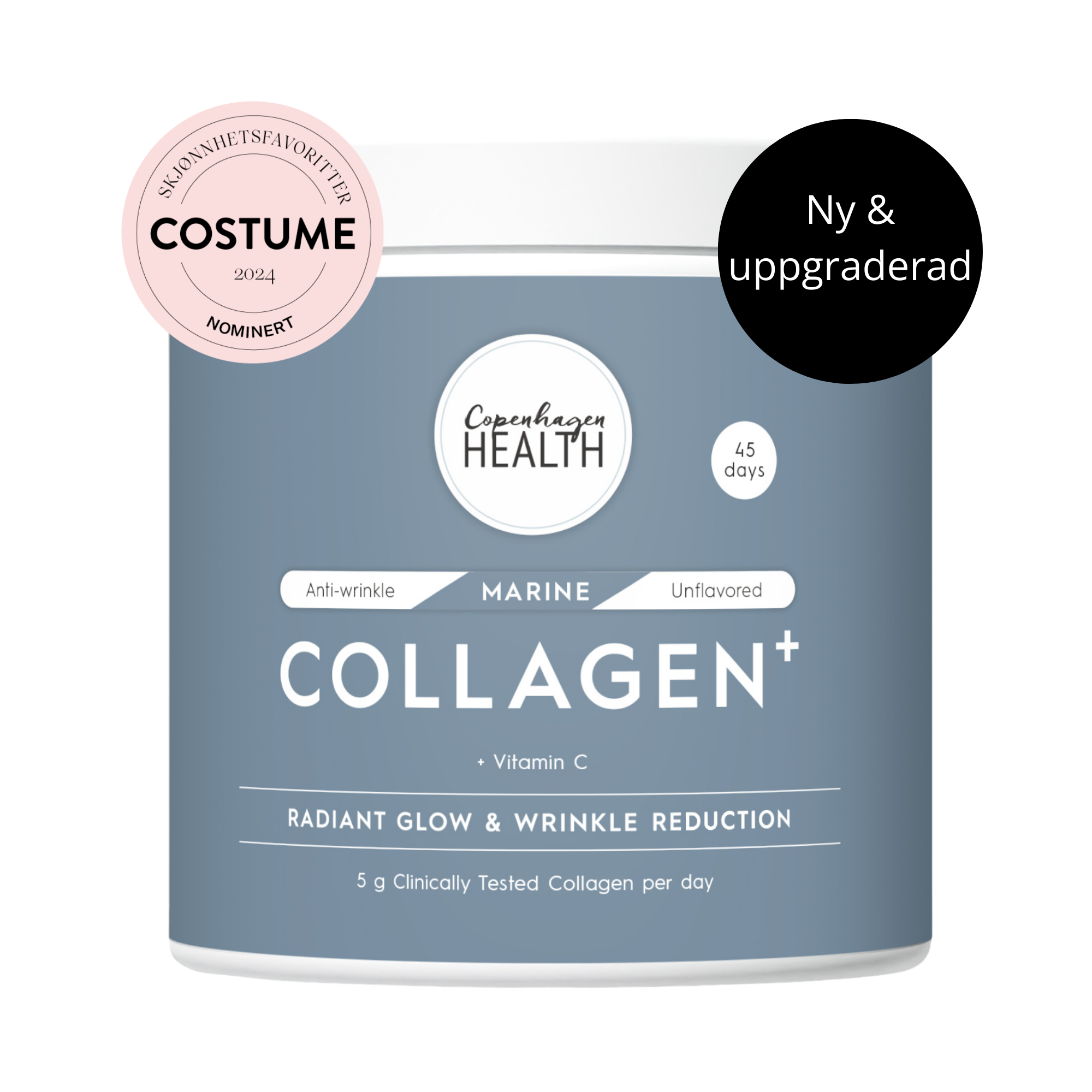 Marine Collagen+ pulverburk från Copenhagen Health framsida