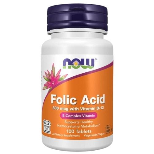 NOW Foods Folsyra 800 mcg med Vitamin B-12, 100 tabletter