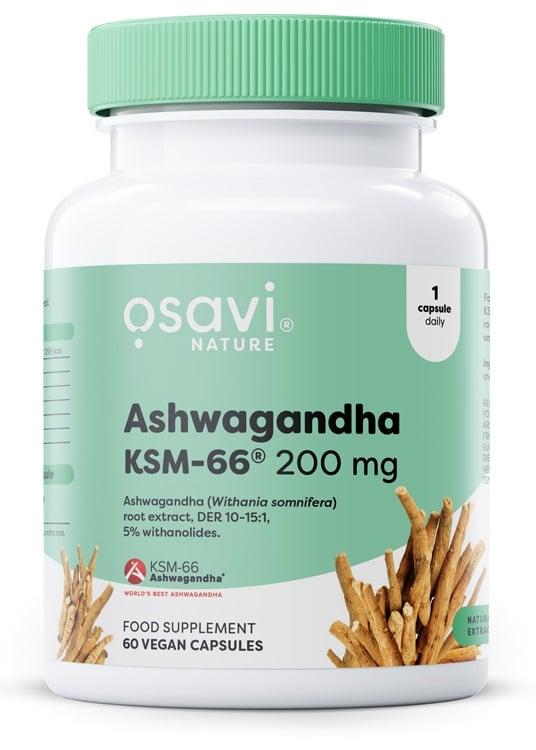 Osavi Ashwagandha KSM-66 200 mg 60 vegankapslar förpackning