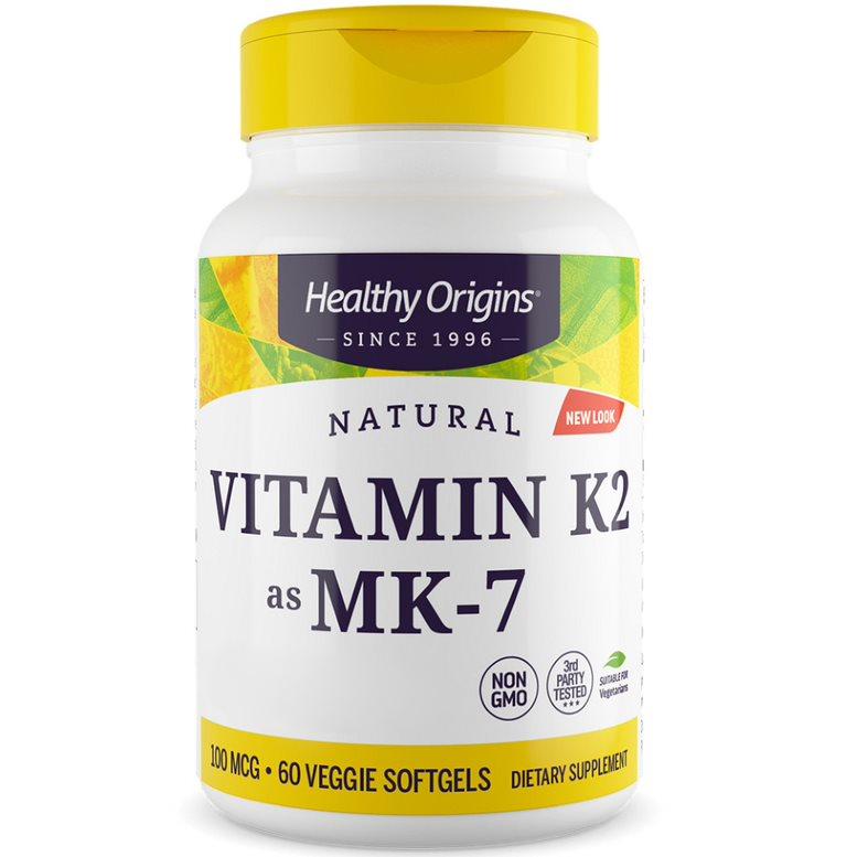 Healthy Origins Vitamin K2 MK7 100 mcg 60 mjuka kapslar gul burk